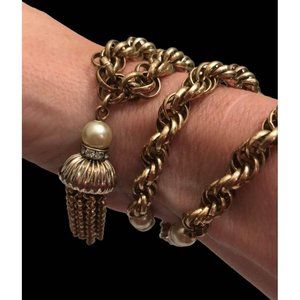 Trifari signed Dangle Pearl Rhinestone Necklace and Bracelet set!